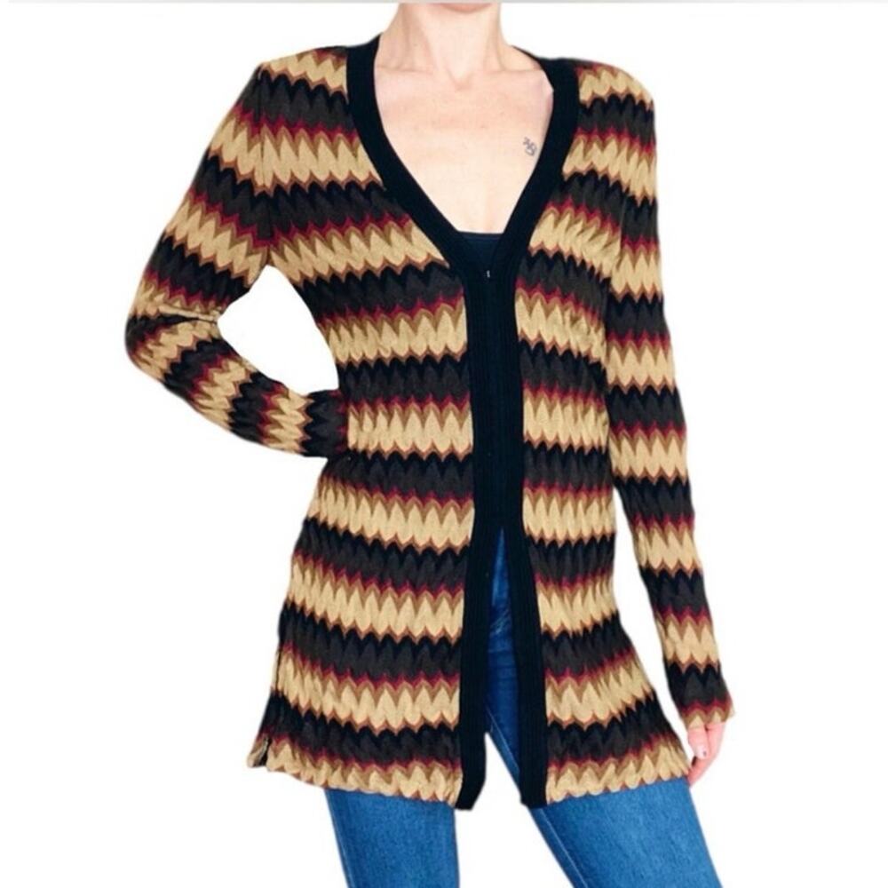 Vintage EXCLUSIVELY MISOOK Brown Neutral Chevron Y2K Long Cardigan Extra Small
